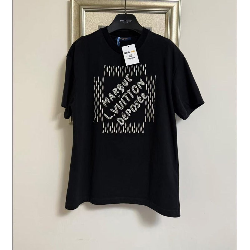 Louis Vuitton Pharrell 黑色珍珠刺繡針織Logo Tee