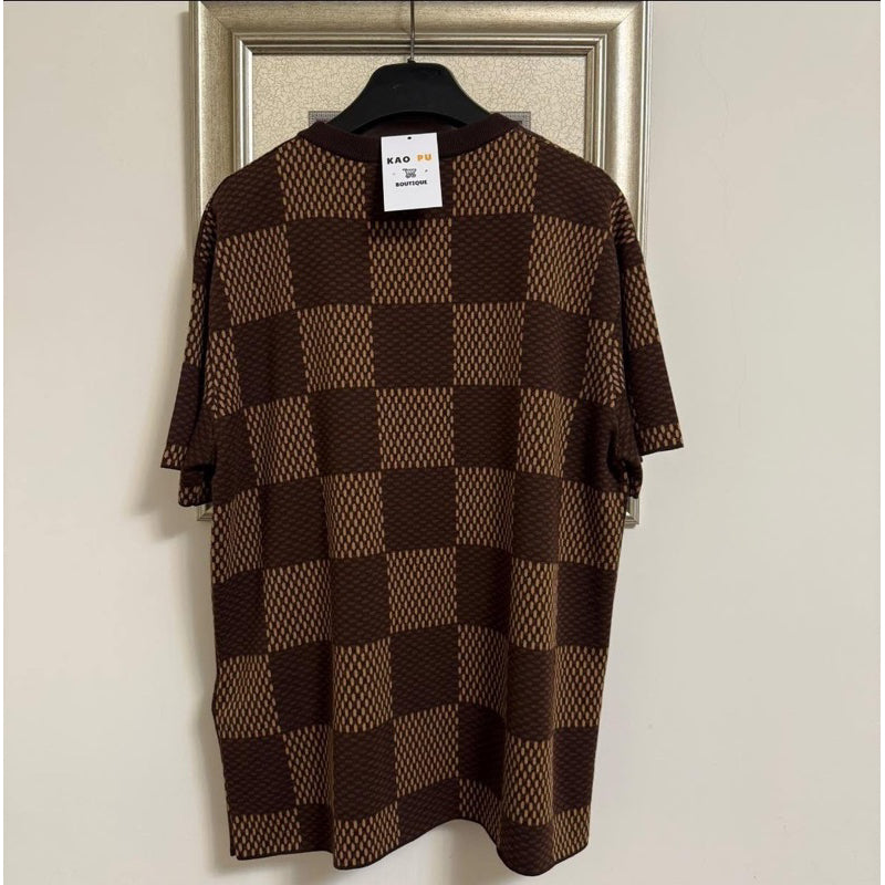 Louis Vuitton 棋盤格水鑽針織 Logo Tee