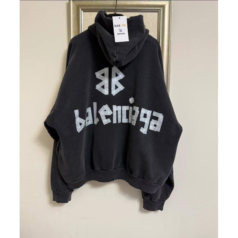 Balenciaga Tape Type Ripped Logo Hoodie