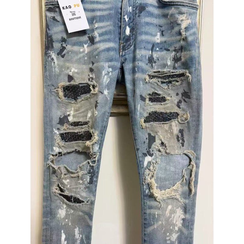 Amiri Thrasher水鑽刷破牛仔褲