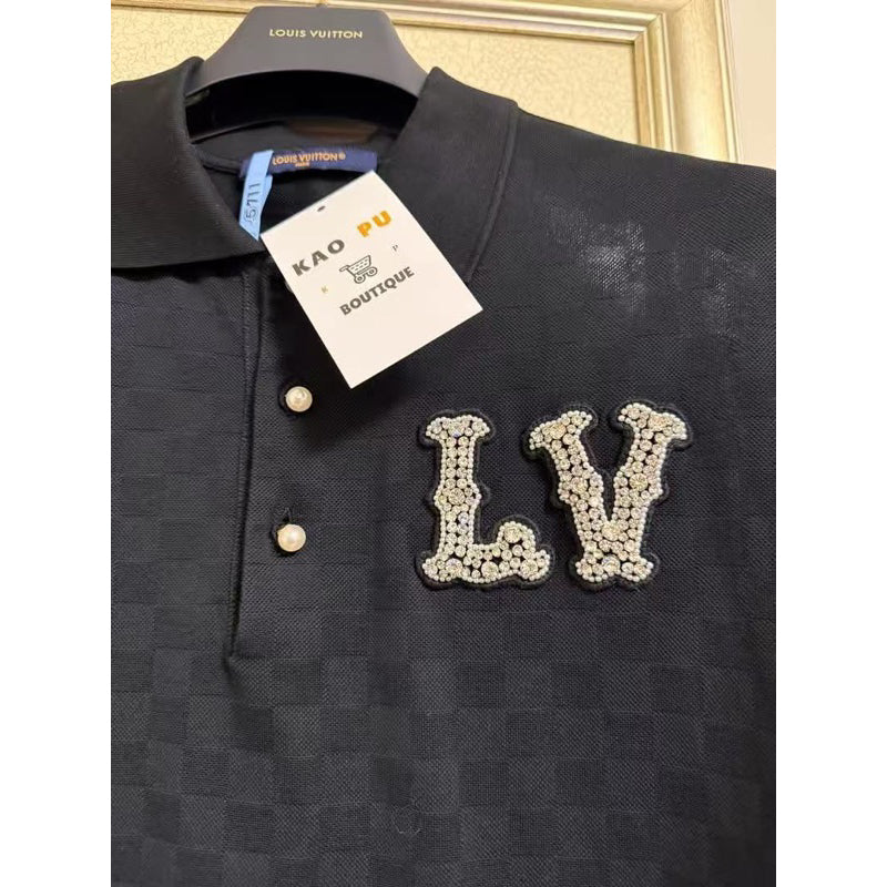 Louis Vuitton 棋盤格水鑽Logo Polo衫