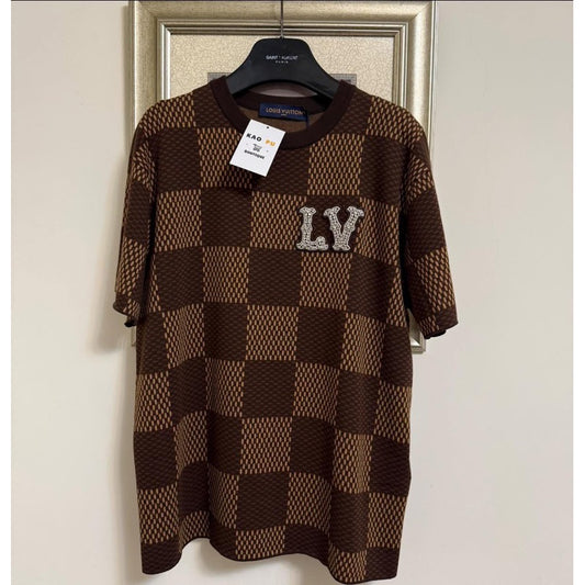 Louis Vuitton 棋盤格水鑽針織 Logo Tee