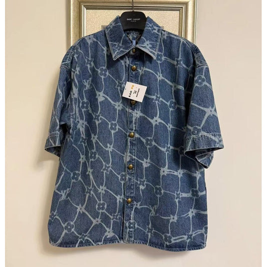 Louis Vuitton Pharrell 滿版老花牛仔短袖襯衫