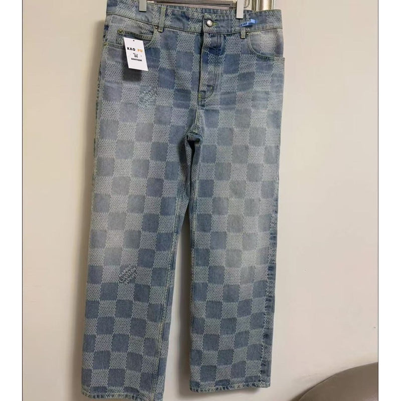 Louis Vuitton Pharrell 滿版水洗棋盤格牛仔褲
