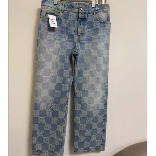 Louis Vuitton Pharrell 滿版水洗棋盤格牛仔褲