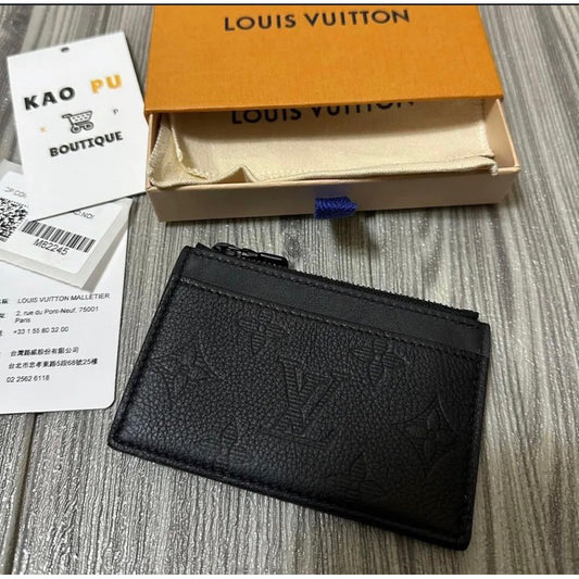 Louis Vuitton 拉鍊皮革老花卡夾
