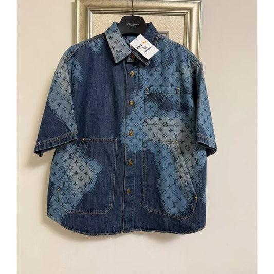 Louis Vuitton 渲染老花牛仔短袖襯衫