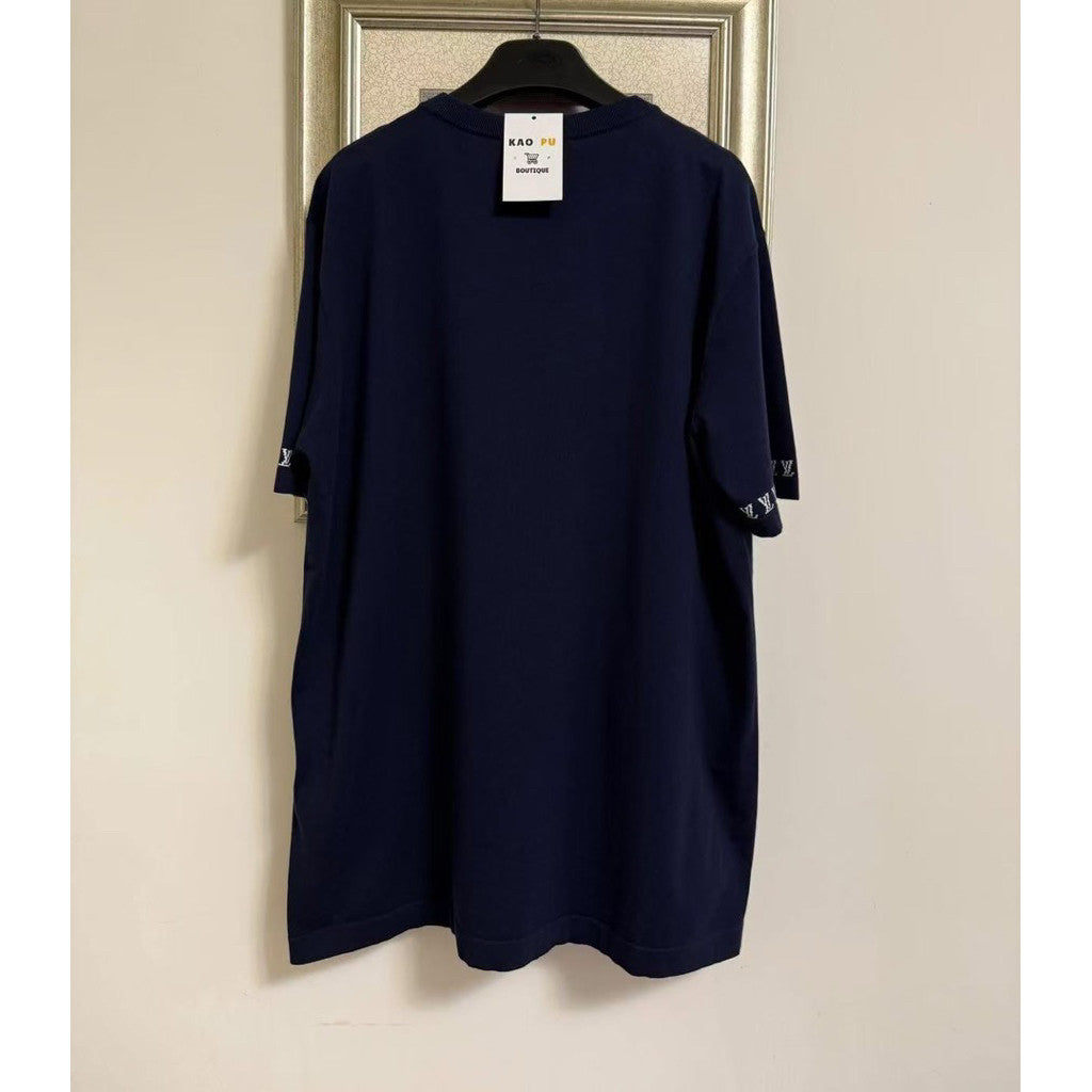 Louis Vuitton 藏青色刺繡滾邊針織Logo Tee