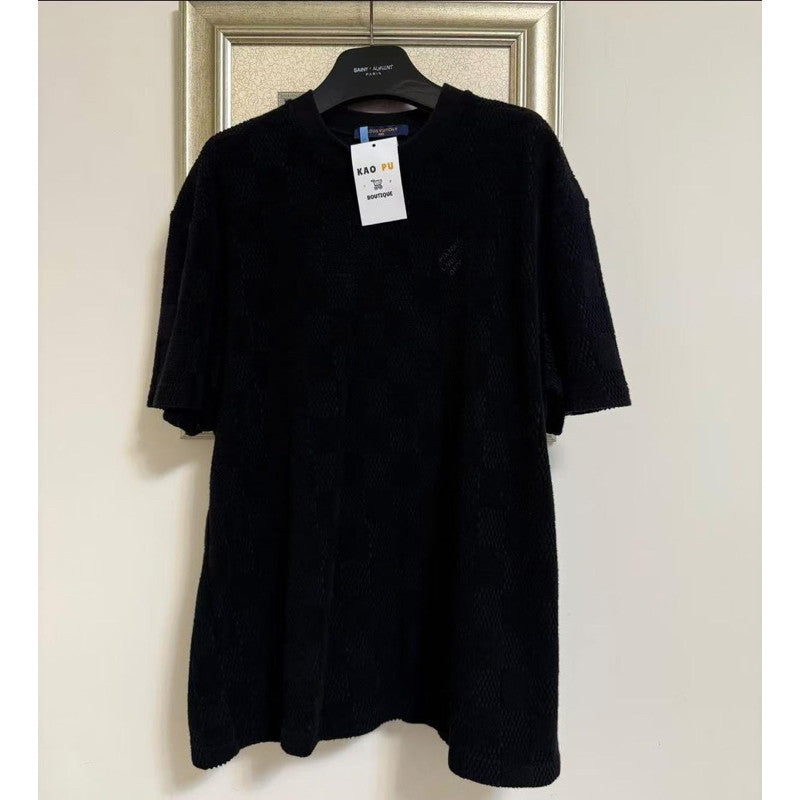 Louis Vuitton 黑色棋盤格毛巾Logo Tee