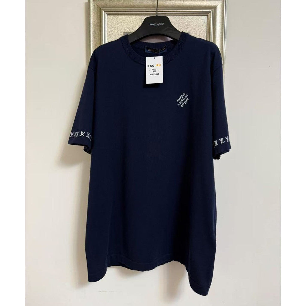 Louis Vuitton 藏青色刺繡滾邊針織Logo Tee