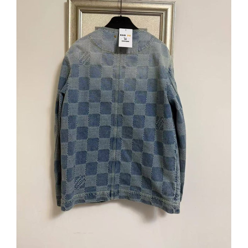 Louis Vuitton Pharrell 水洗棋盤格無領牛仔外套