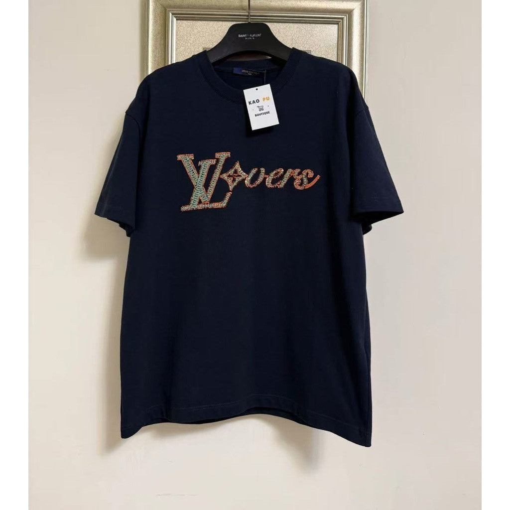 Louis Vuitton 藍色亮片Lovers Logo Tee