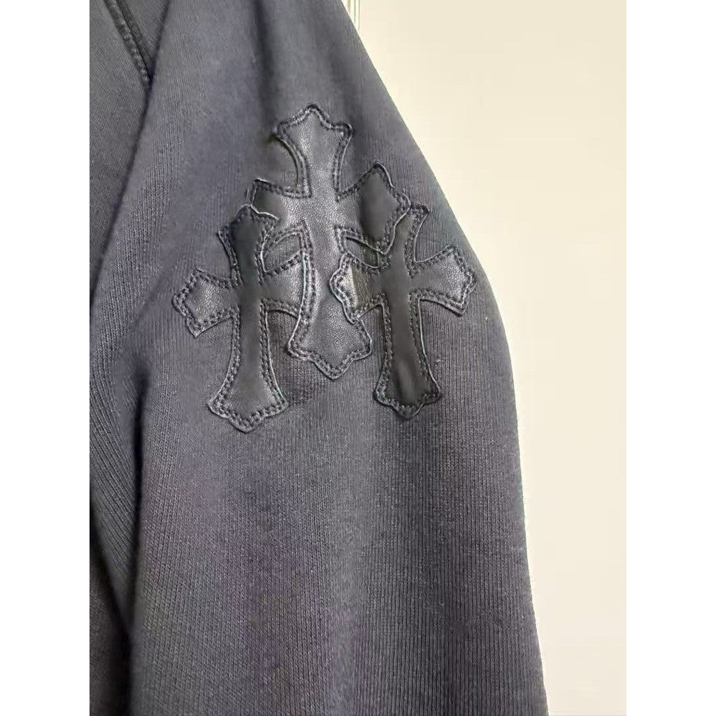 Chrome Hearts 水洗黑手臂三十字貼皮衛衣