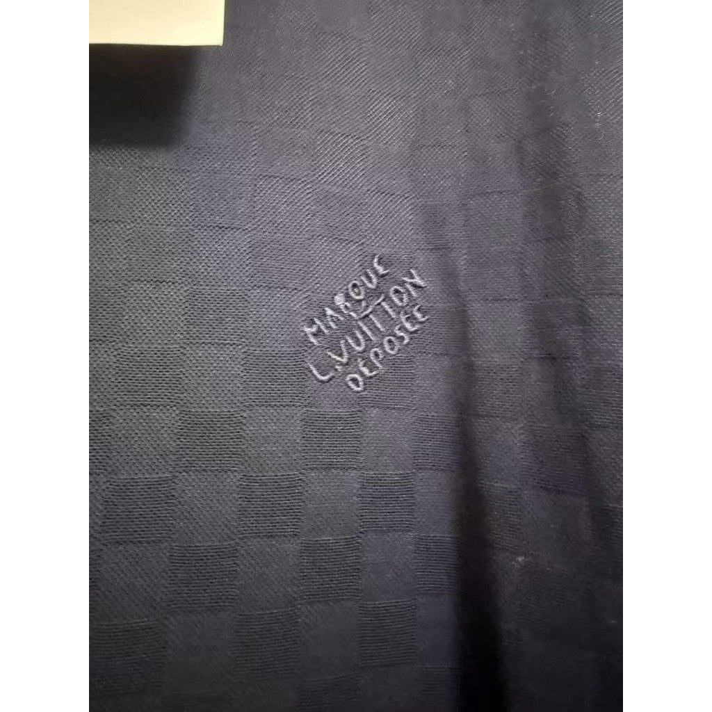 Louis Vuitton 藏青色刺繡棋盤格Logo Tee