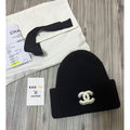 Chanel 黑色經典雙C Logo Cashmere毛帽
