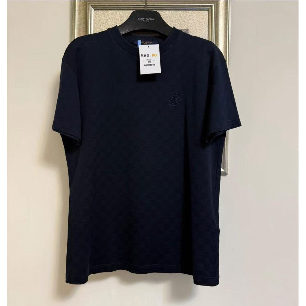 Louis Vuitton 藏青色刺繡棋盤格Logo Tee