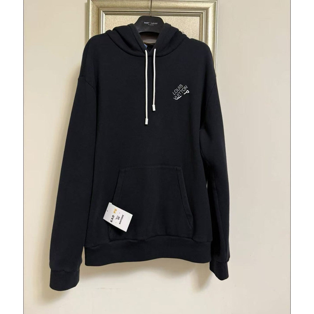 Louis Vuitton 黑色刺繡別針Logo Hoodie(XL)