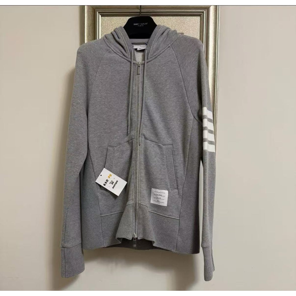 Thom Browne 灰色棉圈4BAR棉圈連帽外套