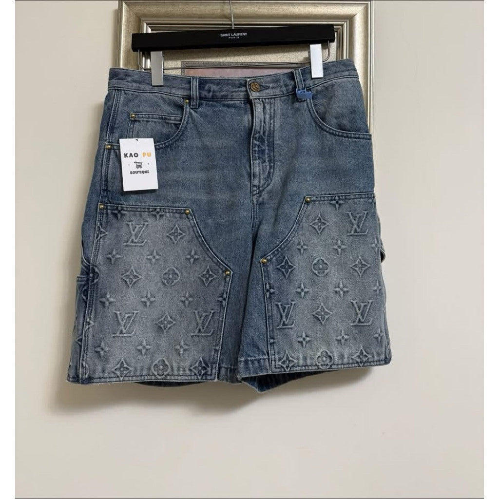Louis Vuitton 拼接老花工裝牛仔短褲（請先確認商品描述謝謝）