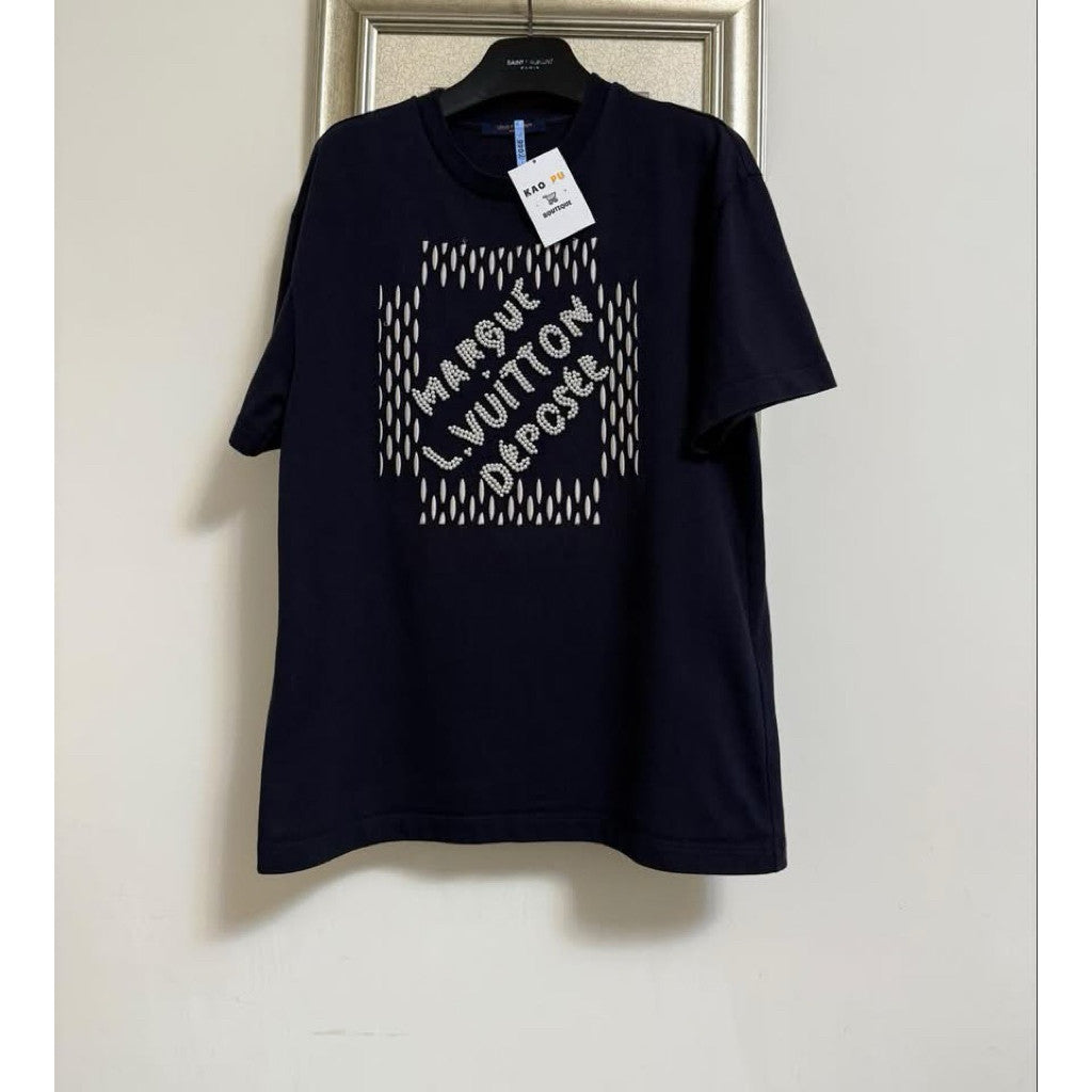 Louis Vuitton 藏青色刺繡珍珠Logo Tee（請先確認商品描述謝謝）