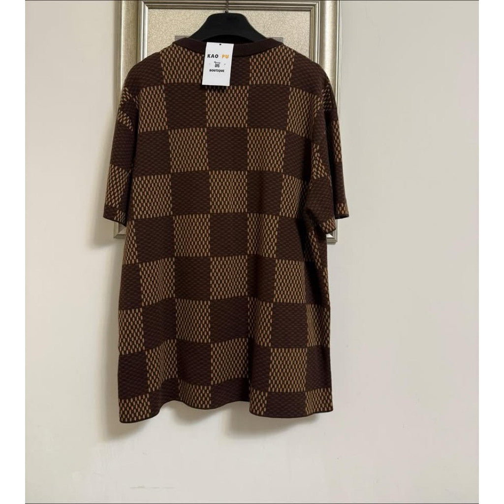 Louis Vuitton 棋盤格水鑽針織Logo Tee（請先確認商品描述謝謝）