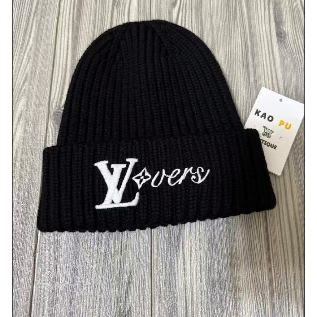 Louis Vuitton 黑色Lovers刺繡Logo毛帽（請先確認商品描述謝謝）
