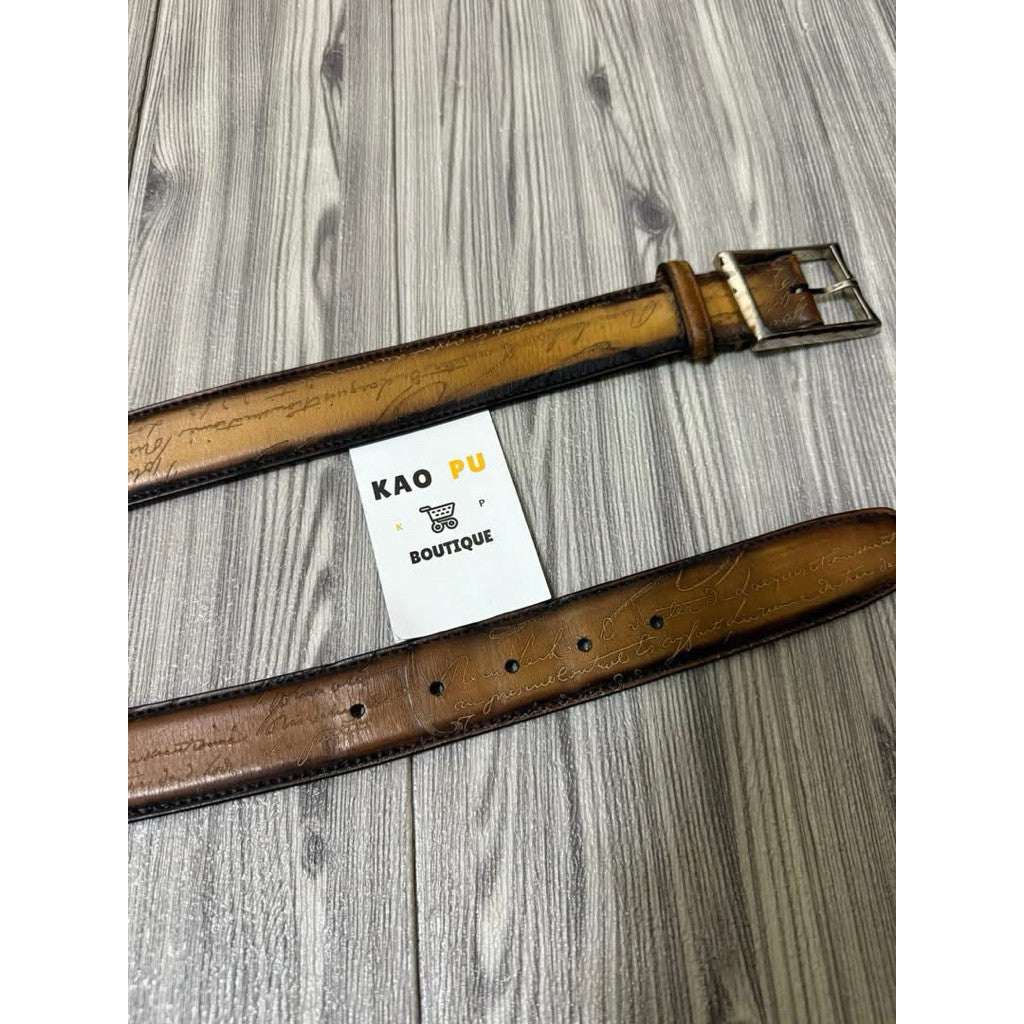 Berluti Venezia小牛皮Scritto皮革經典皮帶（請先確認商品描述謝謝）