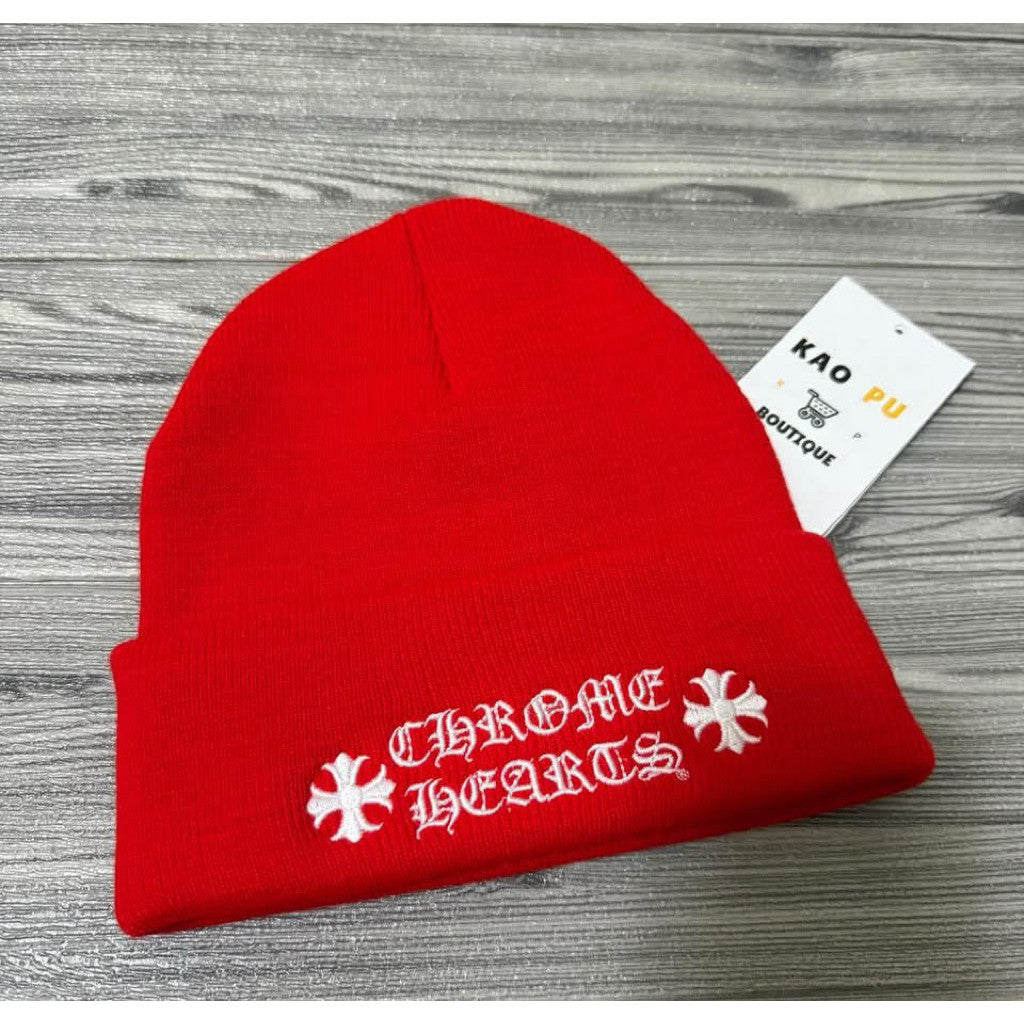 Chrome Hearts紅色刺繡梵文十字毛帽（請先確認商品描述謝謝）