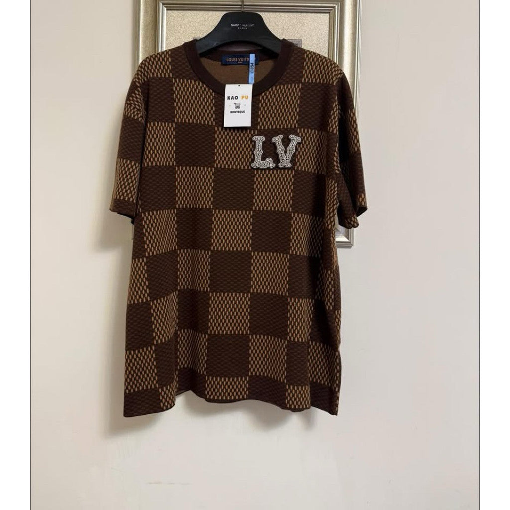 Louis Vuitton 棋盤格水鑽針織Logo Tee（請先確認商品描述謝謝）